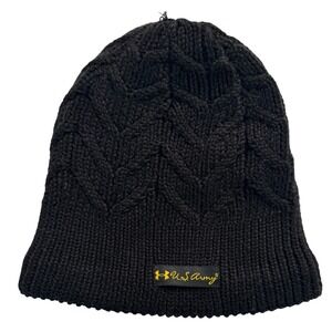 Under Armour US Army Beanie Black Cable Knit Fleece Lined OSFA Women Hat